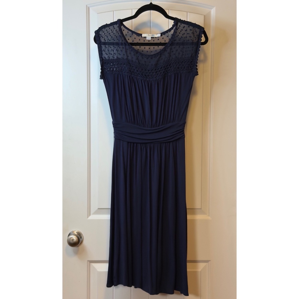 Boden Navy Blue Tencel Swiss Dot Crochet Trim Sleeveless Midi Dress WH650 US 4L - Picture 2 of 10